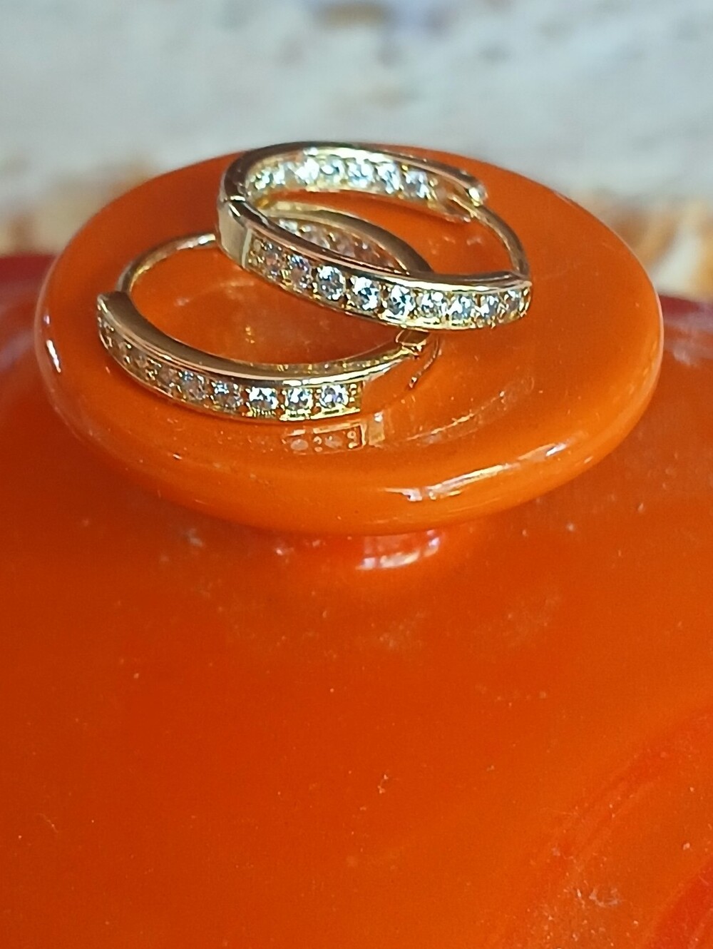 Delicate 18 K Gold Filled Inside/Outside CZ Hoop Earrings